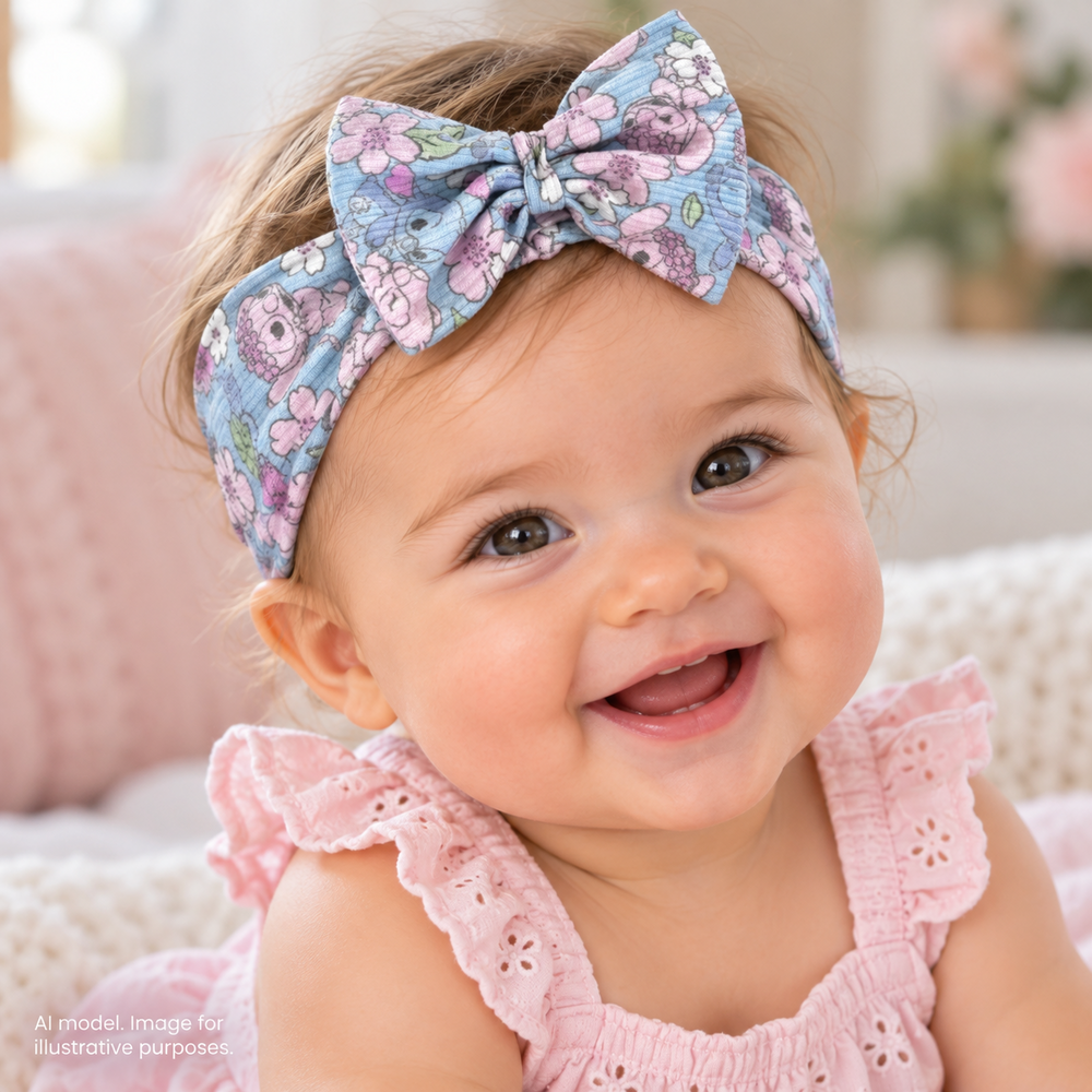 Disney Bow Headband One Size Lilo & Stitch Blue Floral Soft Cotton Stretch